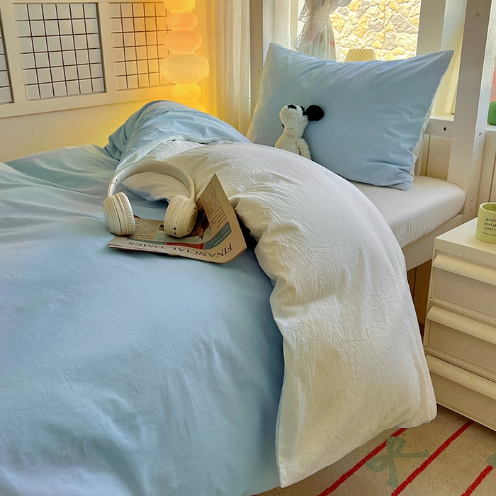 91家纺网 家纺一手货源 找家纺 爱彼家纺 2025新款40支全棉纯棉学生宿舍上下铺三件套-风格1 天空蓝奶白