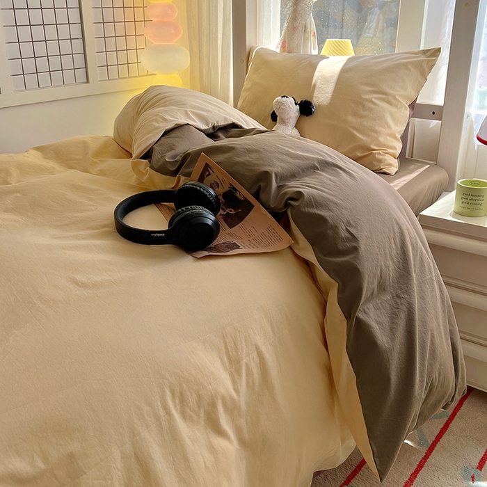 91家纺网 家纺一手货源 找家纺 爱彼家纺 2025新款40支全棉纯棉学生宿舍上下铺三件套-风格1 米驼摩卡