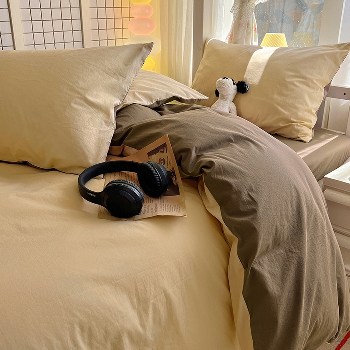 91家纺网 家纺一手货源 找家纺 爱彼家纺 2025新款40支全棉纯棉学生宿舍上下铺三件套-风格1 米驼摩卡