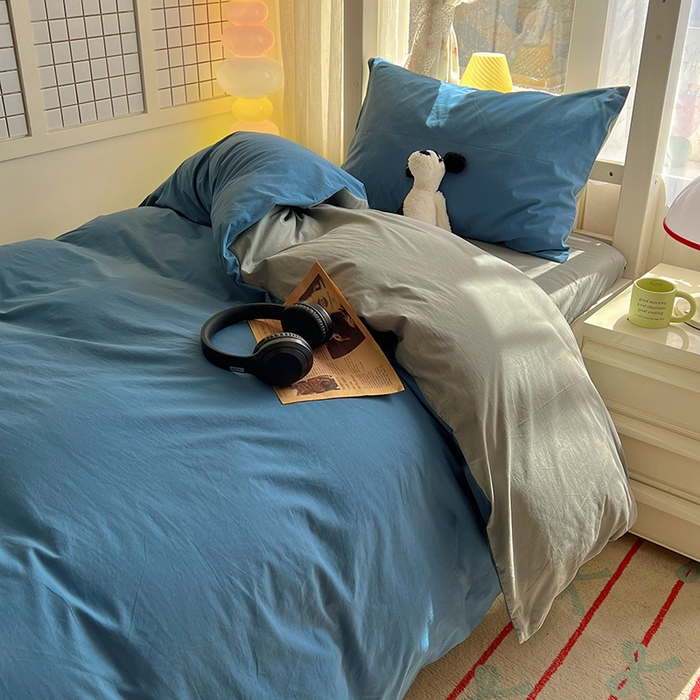 91家纺网 家纺一手货源 找家纺 爱彼家纺 2025新款40支全棉纯棉学生宿舍上下铺三件套-风格1 雾蓝优雅灰