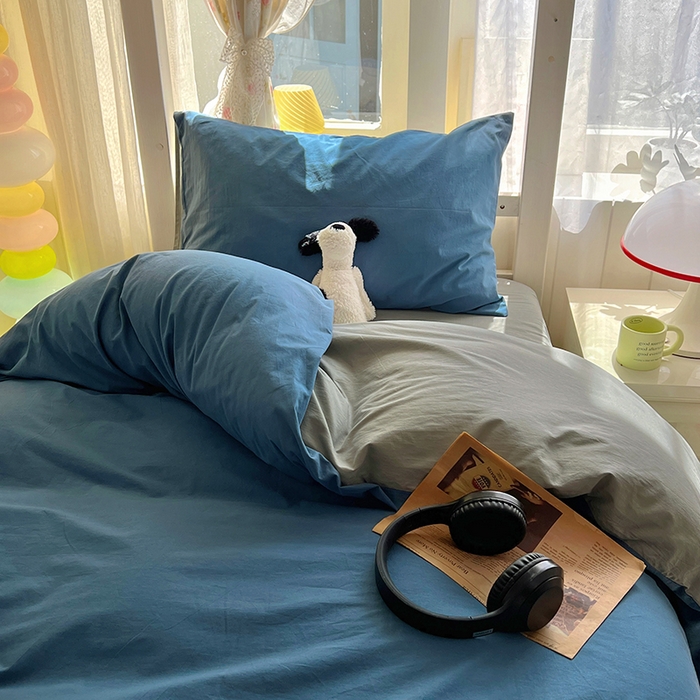 91家纺网 家纺一手货源 找家纺 爱彼家纺 2025新款40支全棉纯棉学生宿舍上下铺三件套-风格1 雾蓝优雅灰