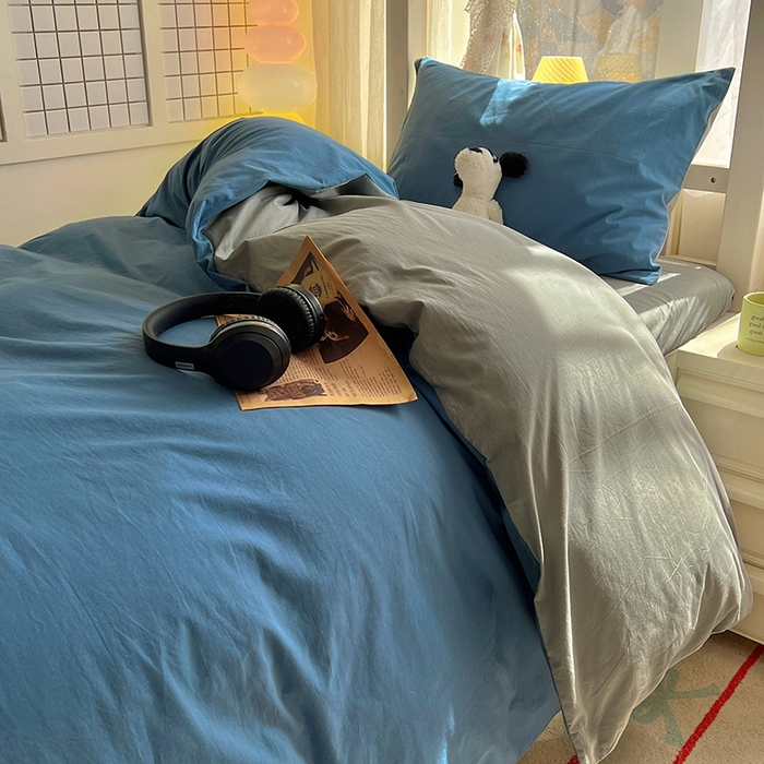 91家纺网 家纺一手货源 找家纺 爱彼家纺 2025新款40支全棉纯棉学生宿舍上下铺三件套-风格1 雾蓝优雅灰