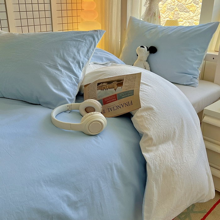 91家纺网 家纺一手货源 找家纺 爱彼家纺 2025新款40支全棉纯棉学生宿舍上下铺三件套-风格1 天空蓝奶白