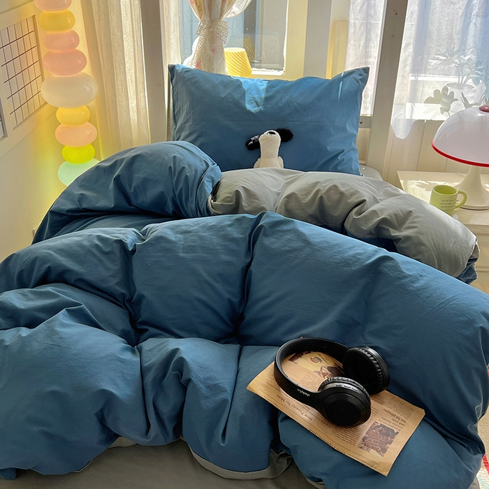 爱彼家纺 2025新款40支全棉纯棉学生宿舍上下铺三件套-风格1 雾蓝优雅灰