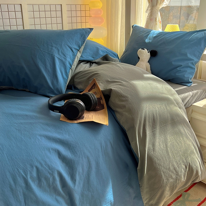 91家纺网 家纺一手货源 找家纺 爱彼家纺 2025新款40支全棉纯棉学生宿舍上下铺三件套-风格1 雾蓝优雅灰