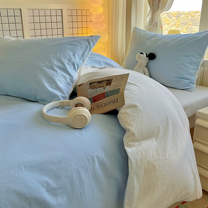 91家纺网 家纺一手货源 找家纺 爱彼家纺 2025新款40支全棉纯棉学生宿舍上下铺三件套-风格1 天空蓝奶白