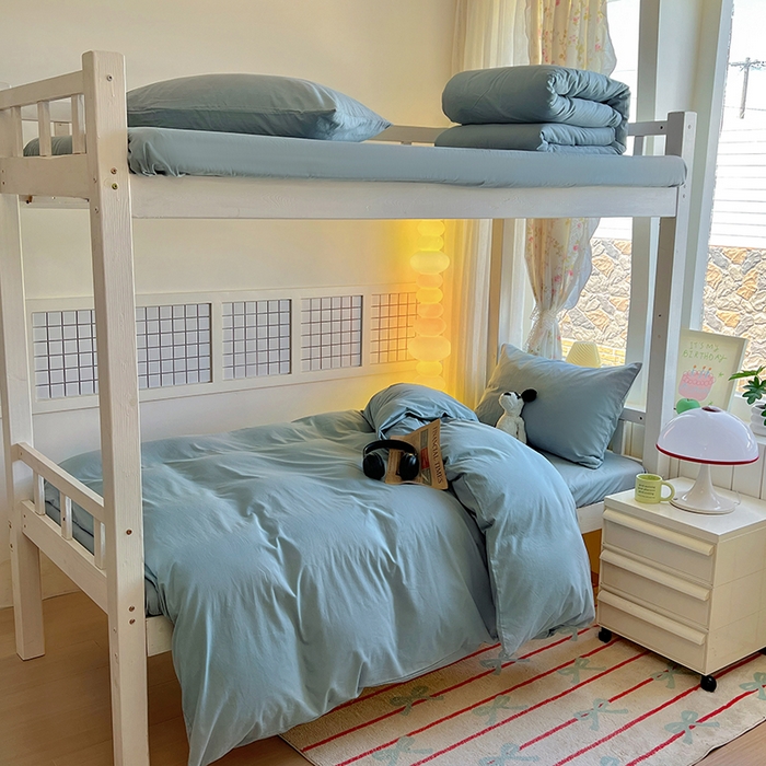 91家纺网 家纺一手货源 找家纺 爱彼家纺 2025新款40支全棉纯棉学生宿舍上下铺三件套-风格2 湖蓝