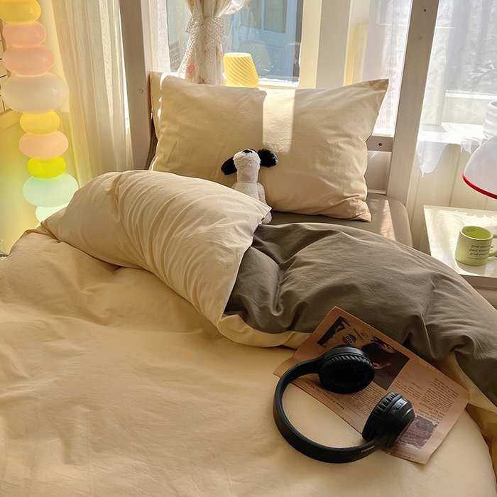 91家纺网 家纺一手货源 找家纺 爱彼家纺 2025新款40支全棉纯棉学生宿舍上下铺三件套-风格2 米驼摩卡