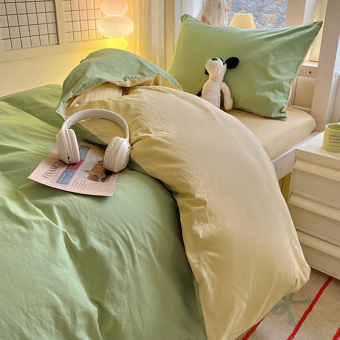 91家纺网 家纺一手货源 找家纺 爱彼家纺 2025新款40支全棉纯棉学生宿舍上下铺三件套-风格2 清水绿米驼