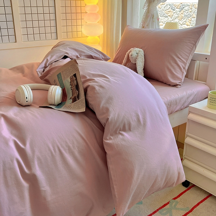 91家纺网 家纺一手货源 找家纺 爱彼家纺 2025新款40支全棉纯棉学生宿舍上下铺三件套-风格2 浅豆沙