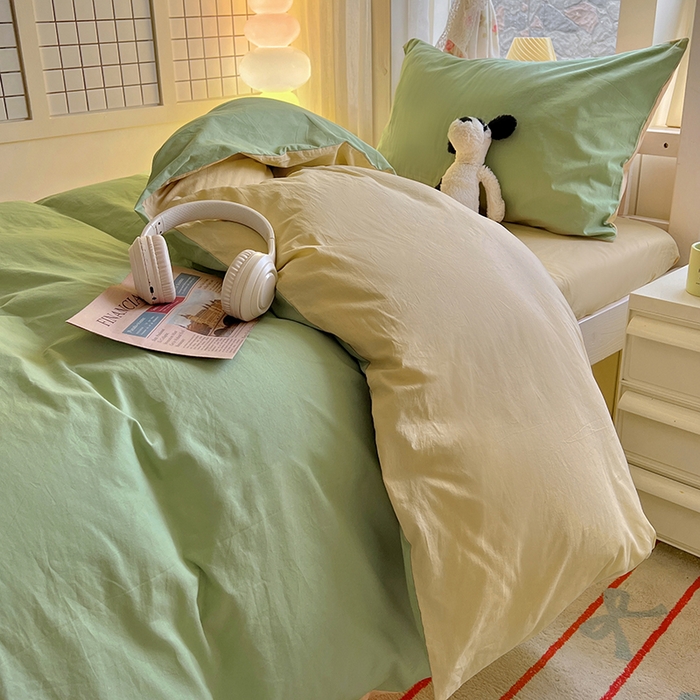 91家纺网 家纺一手货源 找家纺 爱彼家纺 2025新款40支全棉纯棉学生宿舍上下铺三件套-风格2 清水绿米驼