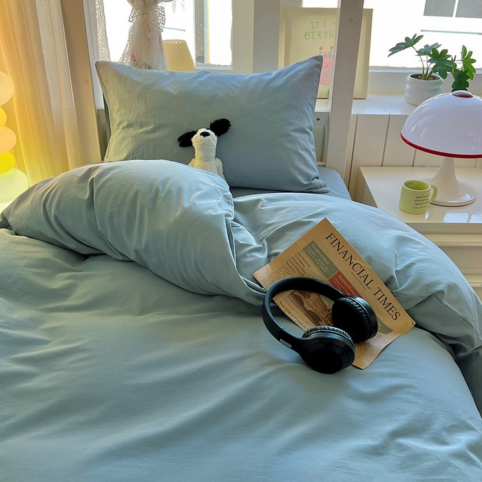 91家纺网 家纺一手货源 找家纺 爱彼家纺 2025新款40支全棉纯棉学生宿舍上下铺三件套-风格2 湖蓝