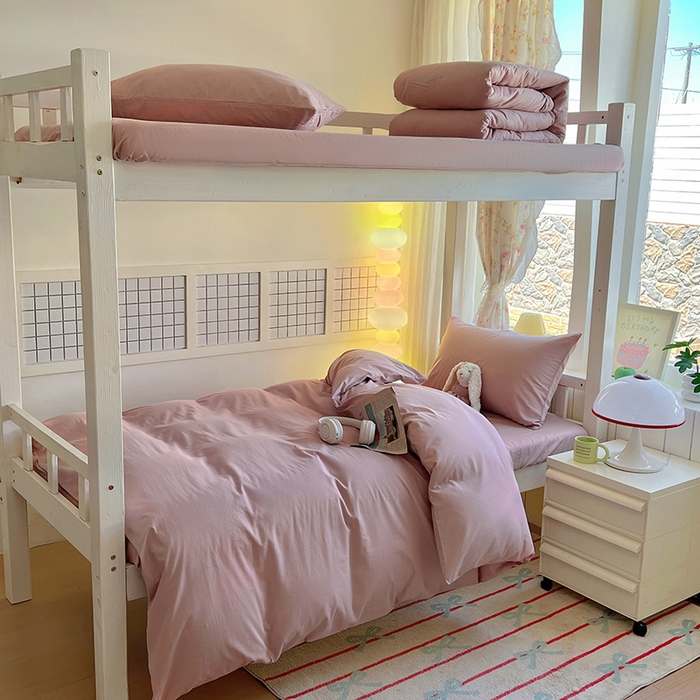 91家纺网 家纺一手货源 找家纺 爱彼家纺 2025新款40支全棉纯棉学生宿舍上下铺三件套-风格2 浅豆沙