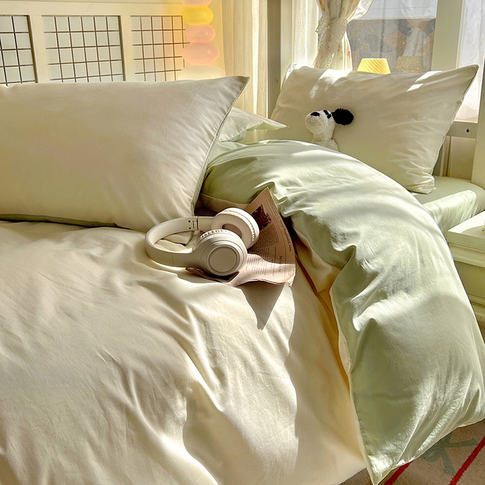 91家纺网 家纺一手货源 找家纺 爱彼家纺 2025新款40支全棉纯棉学生宿舍上下铺三件套-风格2 奶白薄荷绿