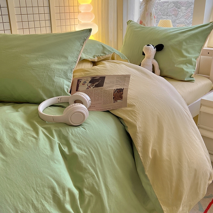 91家纺网 家纺一手货源 找家纺 爱彼家纺 2025新款40支全棉纯棉学生宿舍上下铺三件套-风格2 清水绿米驼