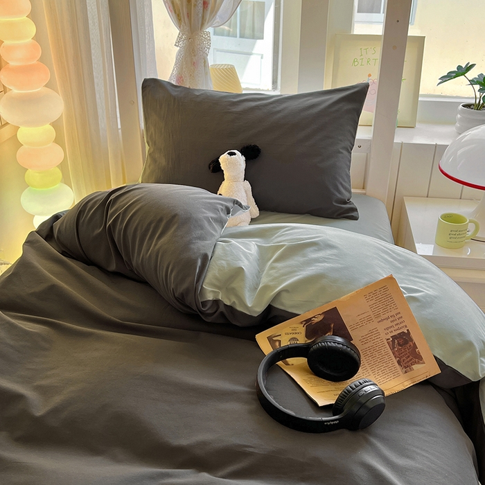 91家纺网 家纺一手货源 找家纺 爱彼家纺 2025新款40支全棉纯棉学生宿舍上下铺三件套-风格2 石墨灰气质灰