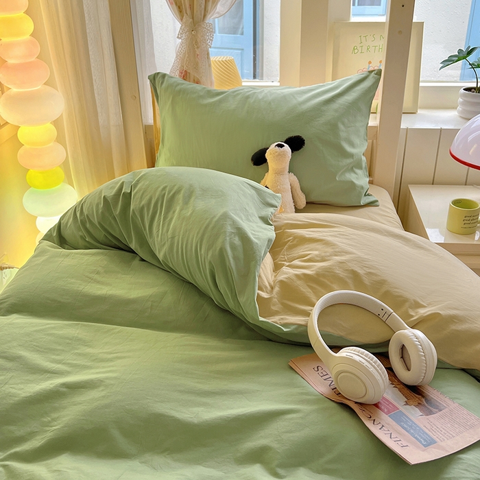 91家纺网 家纺一手货源 找家纺 爱彼家纺 2025新款40支全棉纯棉学生宿舍上下铺三件套-风格2 清水绿米驼