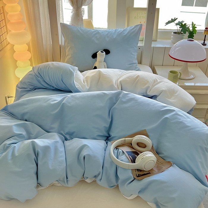 91家纺网 家纺一手货源 找家纺 爱彼家纺 2025新款40支全棉纯棉学生宿舍上下铺三件套-风格2 天空蓝奶白