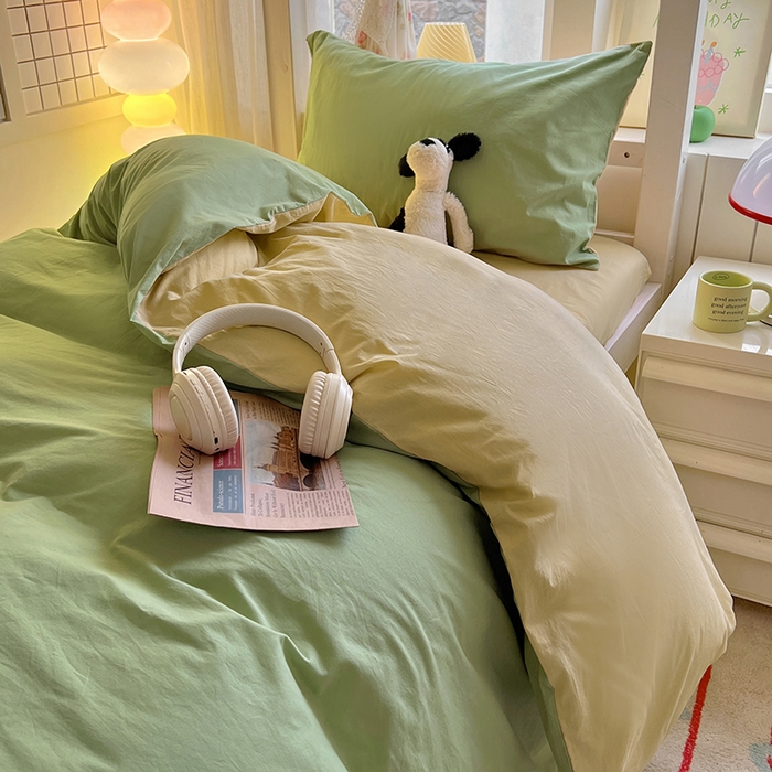 91家纺网 家纺一手货源 找家纺 爱彼家纺 2025新款40支全棉纯棉学生宿舍上下铺三件套-风格2 清水绿米驼