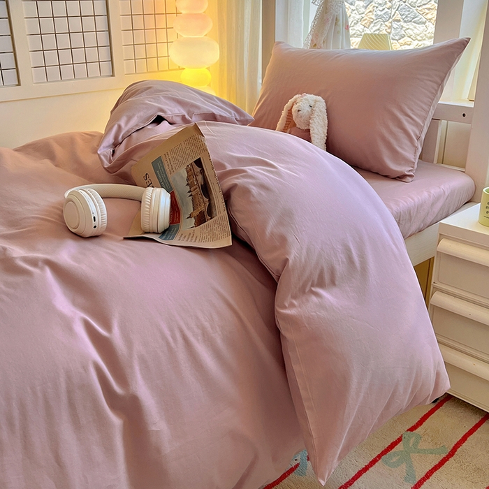 91家纺网 家纺一手货源 找家纺 爱彼家纺 2025新款40支全棉纯棉学生宿舍上下铺三件套-风格2 浅豆沙