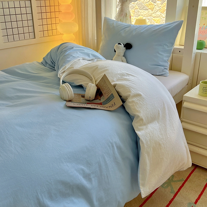91家纺网 家纺一手货源 找家纺 爱彼家纺 2025新款40支全棉纯棉学生宿舍上下铺三件套-风格2 天空蓝奶白