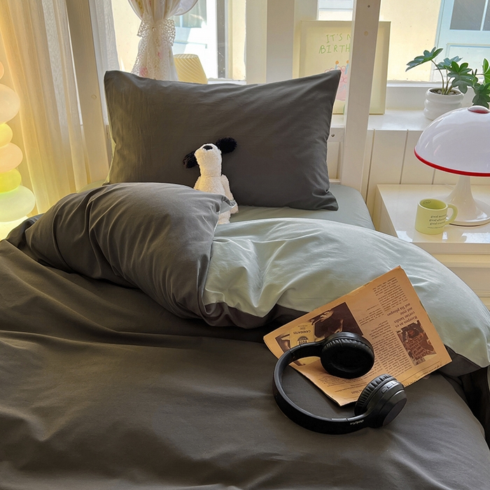 91家纺网 家纺一手货源 找家纺 爱彼家纺 2025新款40支全棉纯棉学生宿舍上下铺三件套-风格2 石墨灰气质灰