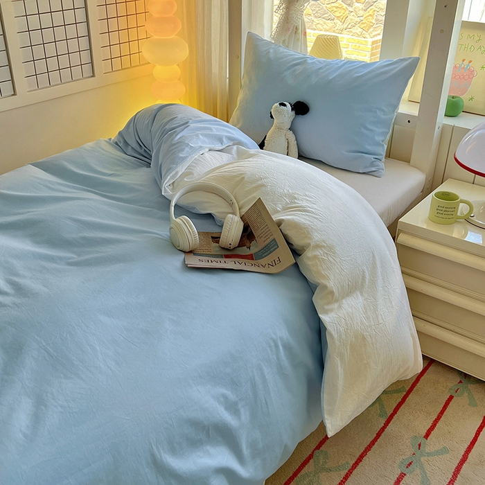 91家纺网 家纺一手货源 找家纺 爱彼家纺 2025新款40支全棉纯棉学生宿舍上下铺三件套-风格2 天空蓝奶白