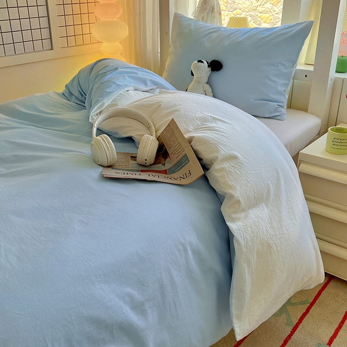 91家纺网 家纺一手货源 找家纺 爱彼家纺 2025新款40支全棉纯棉学生宿舍上下铺三件套-风格2 天空蓝奶白