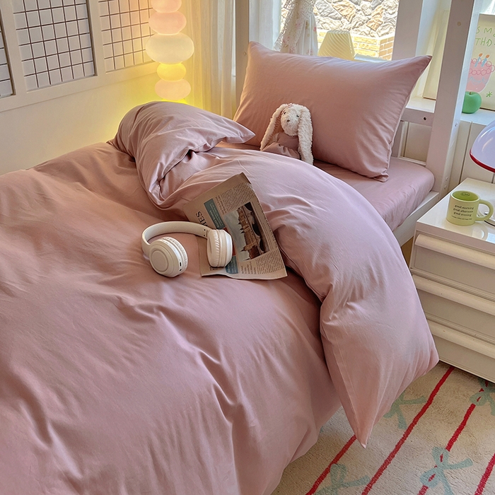 91家纺网 家纺一手货源 找家纺 爱彼家纺 2025新款40支全棉纯棉学生宿舍上下铺三件套-风格2 浅豆沙