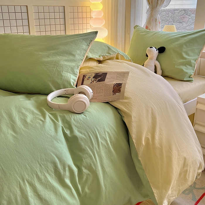 91家纺网 家纺一手货源 找家纺 爱彼家纺 2025新款40支全棉纯棉学生宿舍上下铺三件套-风格2 清水绿米驼