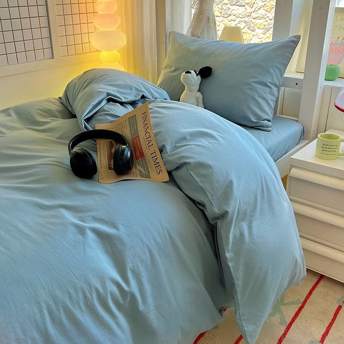 91家纺网 家纺一手货源 找家纺 爱彼家纺 2025新款40支全棉纯棉学生宿舍上下铺三件套-风格1 湖蓝
