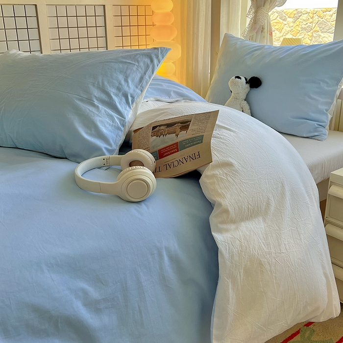 91家纺网 家纺一手货源 找家纺 爱彼家纺 2025新款40支全棉纯棉学生宿舍上下铺三件套-风格1 天空蓝奶白