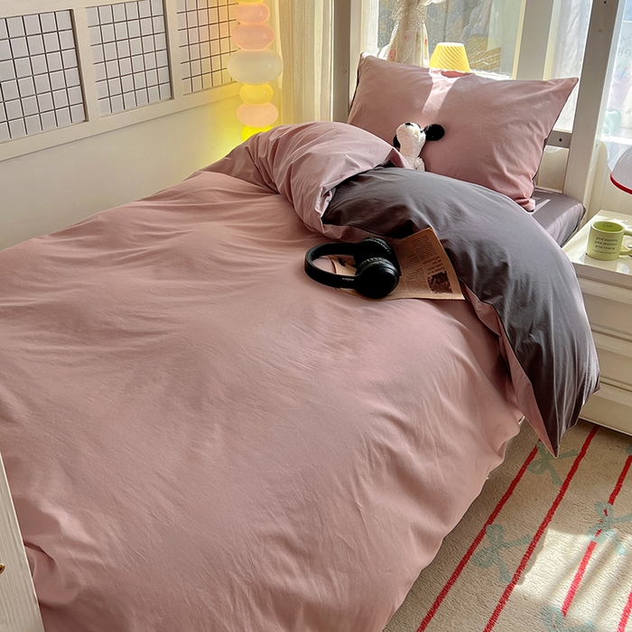 91家纺网 家纺一手货源 找家纺 爱彼家纺 2025新款40支全棉纯棉学生宿舍上下铺三件套-风格1 浅豆沙石墨灰