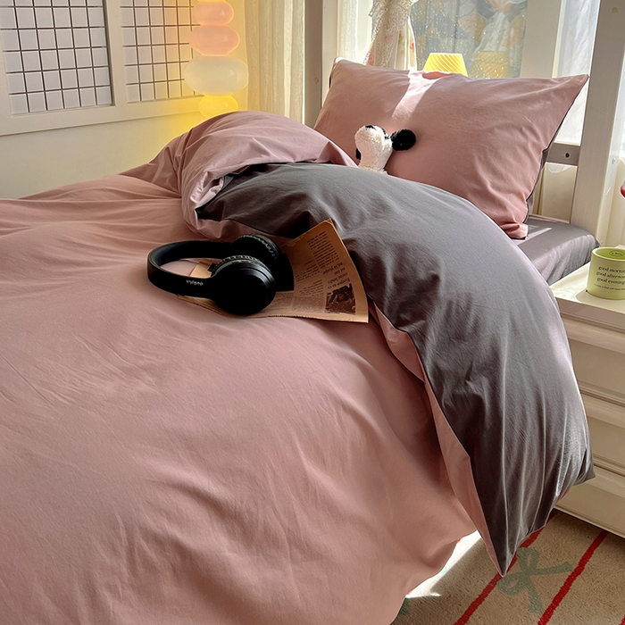 91家纺网 家纺一手货源 找家纺 爱彼家纺 2025新款40支全棉纯棉学生宿舍上下铺三件套-风格1 浅豆沙石墨灰