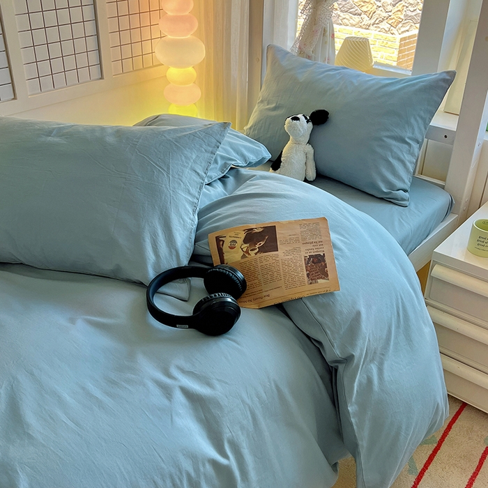 91家纺网 家纺一手货源 找家纺 爱彼家纺 2025新款40支全棉纯棉学生宿舍上下铺三件套-风格1 湖蓝