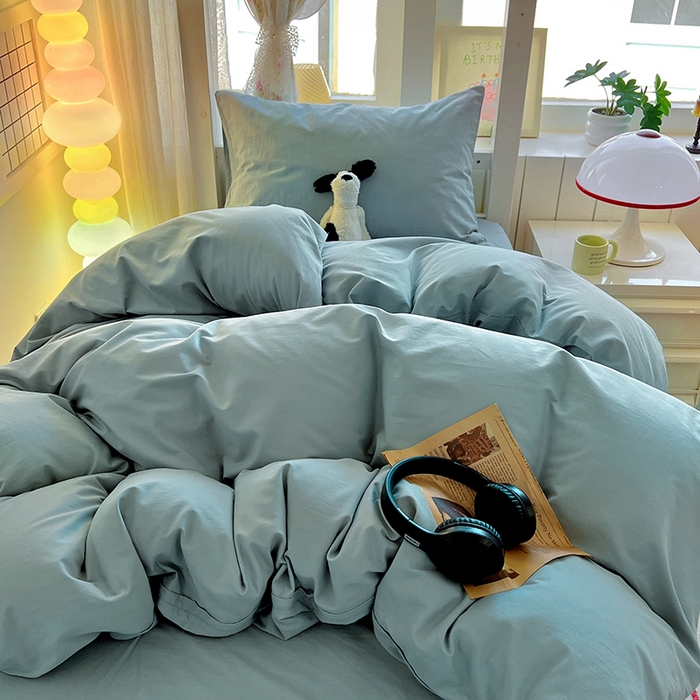 爱彼家纺 2025新款40支全棉纯棉学生宿舍上下铺三件套-风格1 湖蓝