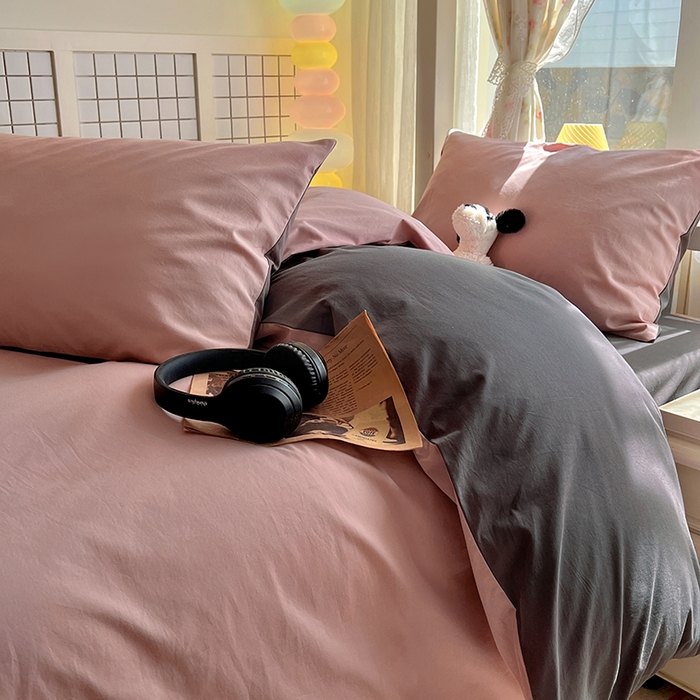 91家纺网 家纺一手货源 找家纺 爱彼家纺 2025新款40支全棉纯棉学生宿舍上下铺三件套-风格1 浅豆沙石墨灰