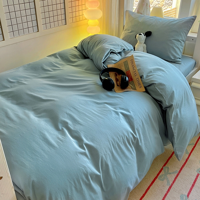 91家纺网 家纺一手货源 找家纺 爱彼家纺 2025新款40支全棉纯棉学生宿舍上下铺三件套-风格1 湖蓝