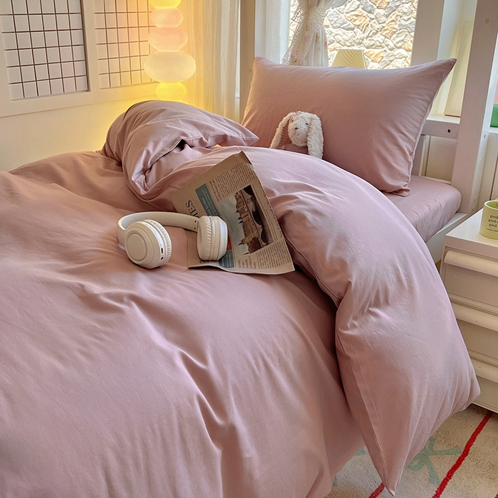 91家纺网 家纺一手货源 找家纺 爱彼家纺 2025新款40支全棉纯棉学生宿舍上下铺三件套-风格1 浅豆沙