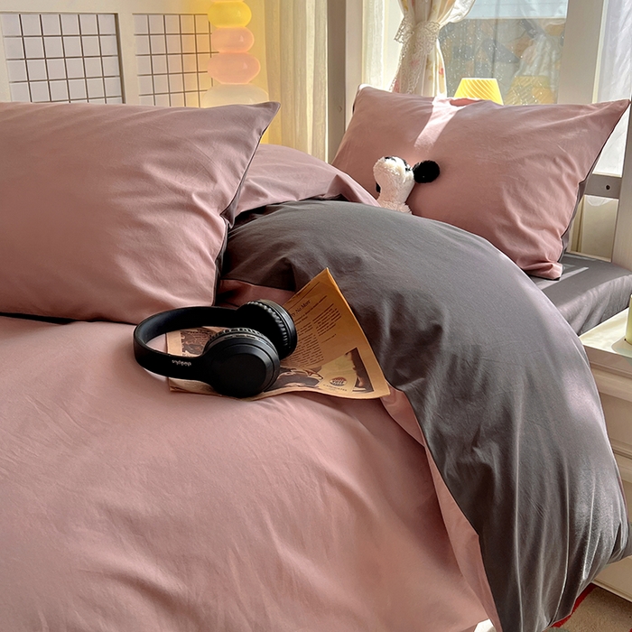 91家纺网 家纺一手货源 找家纺 爱彼家纺 2025新款40支全棉纯棉学生宿舍上下铺三件套-风格1 浅豆沙石墨灰