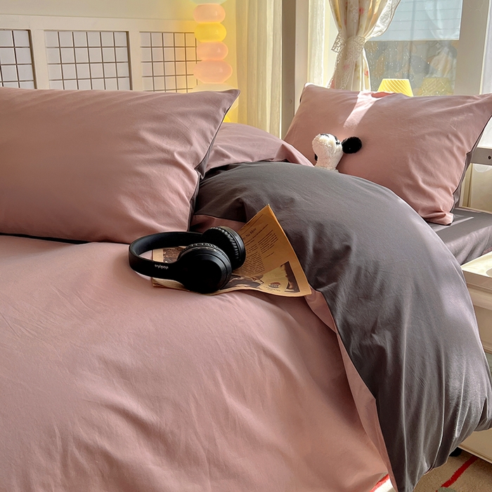 91家纺网 家纺一手货源 找家纺 爱彼家纺 2025新款40支全棉纯棉学生宿舍上下铺三件套-风格1 浅豆沙石墨灰