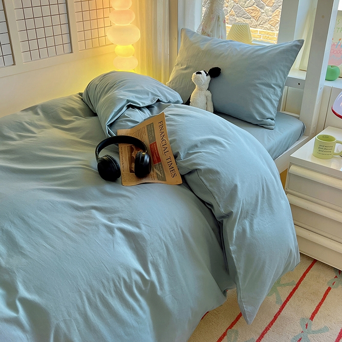 91家纺网 家纺一手货源 找家纺 爱彼家纺 2025新款40支全棉纯棉学生宿舍上下铺三件套-风格1 湖蓝