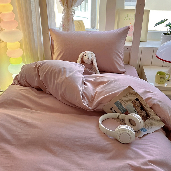 91家纺网 家纺一手货源 找家纺 爱彼家纺 2025新款40支全棉纯棉学生宿舍上下铺三件套-风格1 浅豆沙