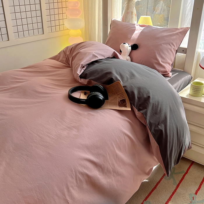 91家纺网 家纺一手货源 找家纺 爱彼家纺 2025新款40支全棉纯棉学生宿舍上下铺三件套-风格1 浅豆沙石墨灰