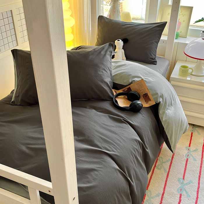 91家纺网 家纺一手货源 找家纺 爱彼家纺 2025新款40支全棉纯棉学生宿舍上下铺三件套-风格1 石墨灰气质灰