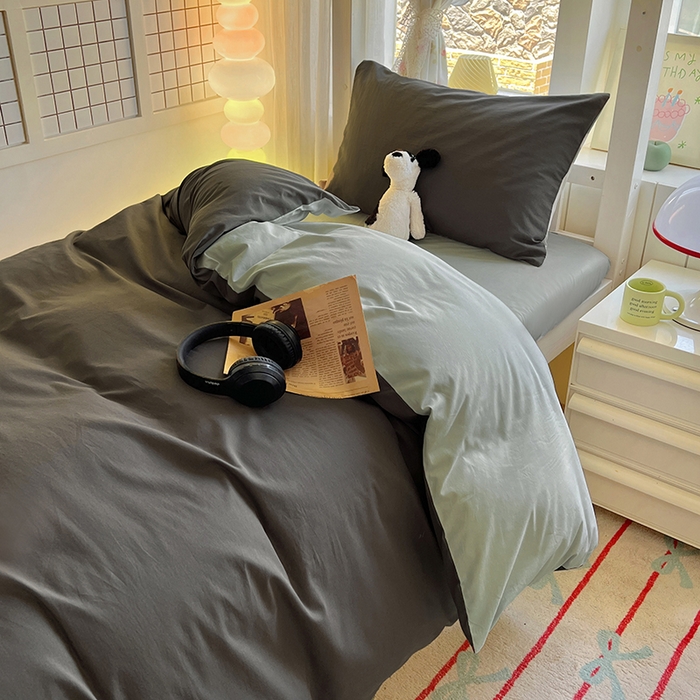 91家纺网 家纺一手货源 找家纺 爱彼家纺 2025新款40支全棉纯棉学生宿舍上下铺三件套-风格1 石墨灰气质灰