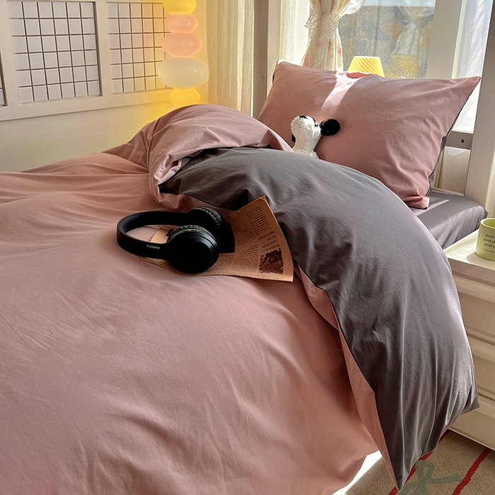 91家纺网 家纺一手货源 找家纺 爱彼家纺 2025新款40支全棉纯棉学生宿舍上下铺三件套-风格1 浅豆沙石墨灰