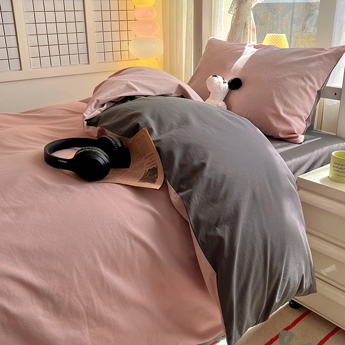 91家纺网 家纺一手货源 找家纺 爱彼家纺 2025新款40支全棉纯棉学生宿舍上下铺三件套-风格1 浅豆沙石墨灰