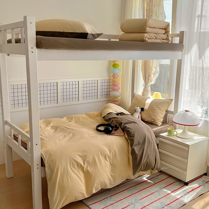 91家纺网 家纺一手货源 找家纺 爱彼家纺 2025新款40支全棉纯棉学生宿舍上下铺三件套-风格1 米驼摩卡