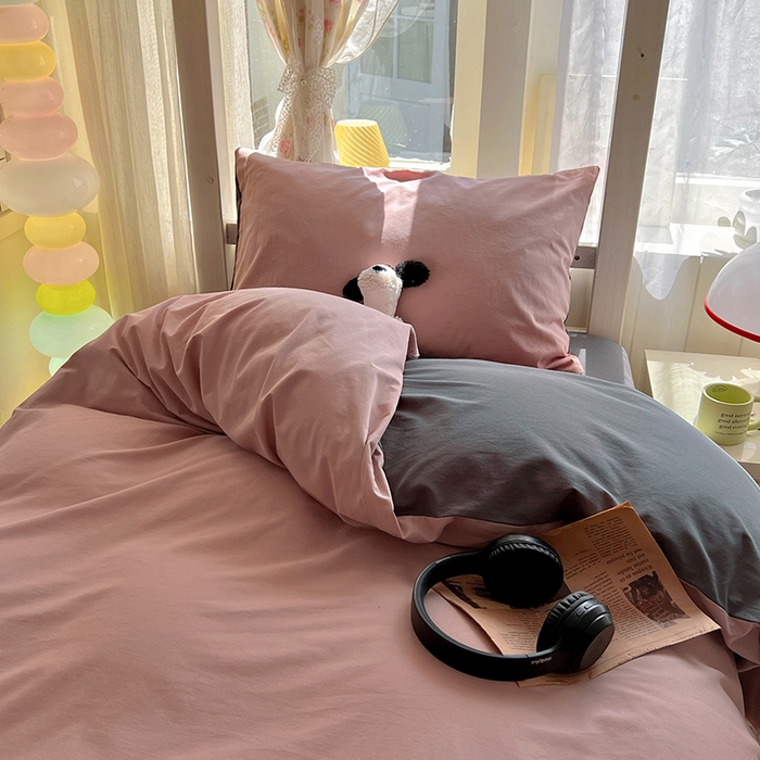 91家纺网 家纺一手货源 找家纺 爱彼家纺 2025新款40支全棉纯棉学生宿舍上下铺三件套-风格1 浅豆沙石墨灰